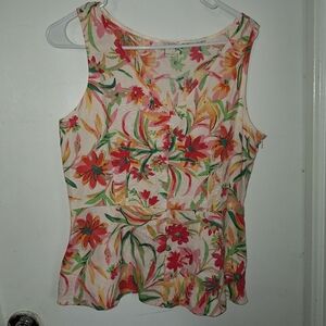 J Crew Linen Blend Floral Peplum Top